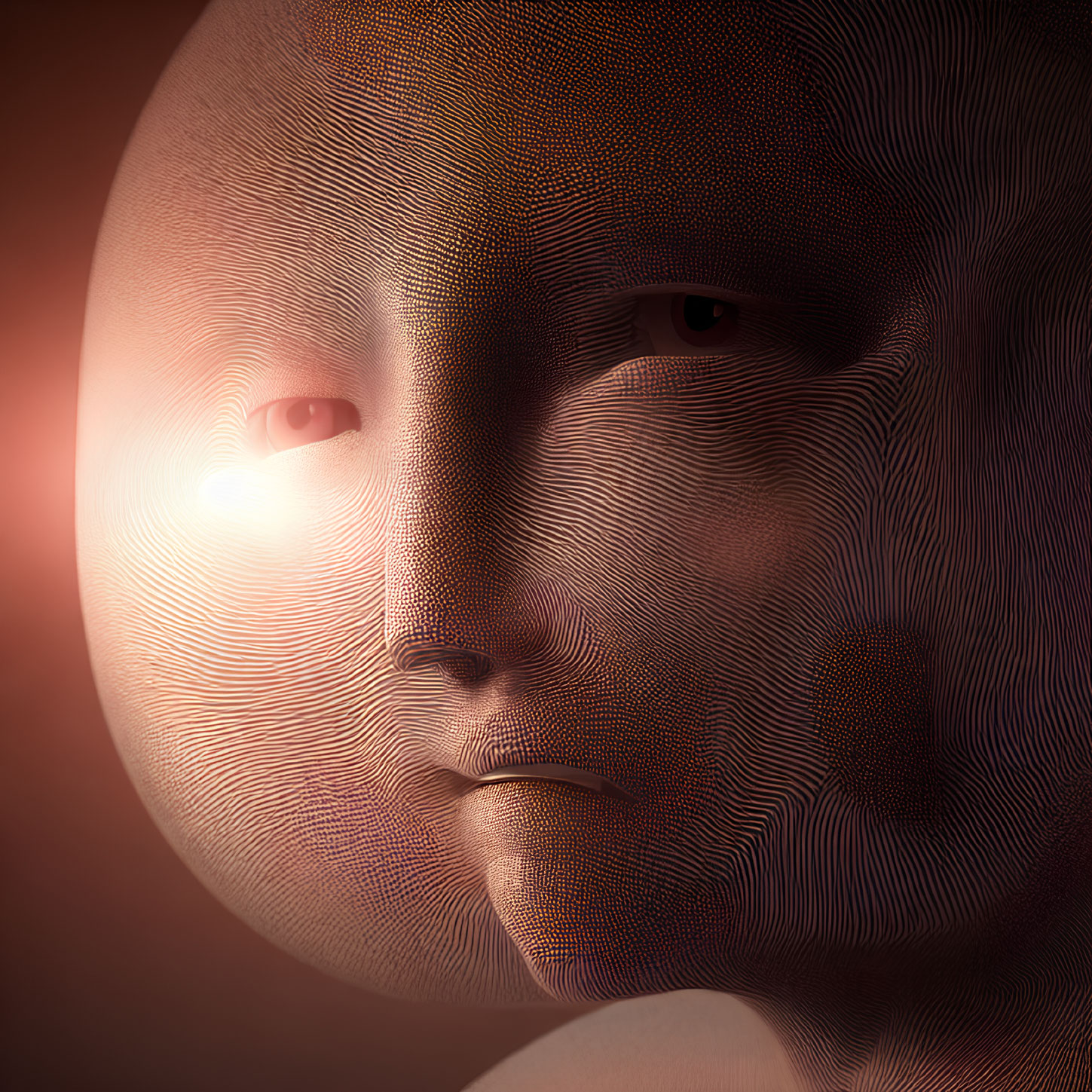 Detailed Close-Up of Textured 3D-Rendered Face