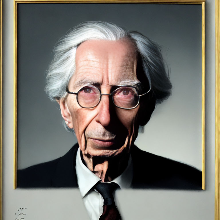 Exaggerated Caricature Portrait of Elderly Gentleman in Black Suit