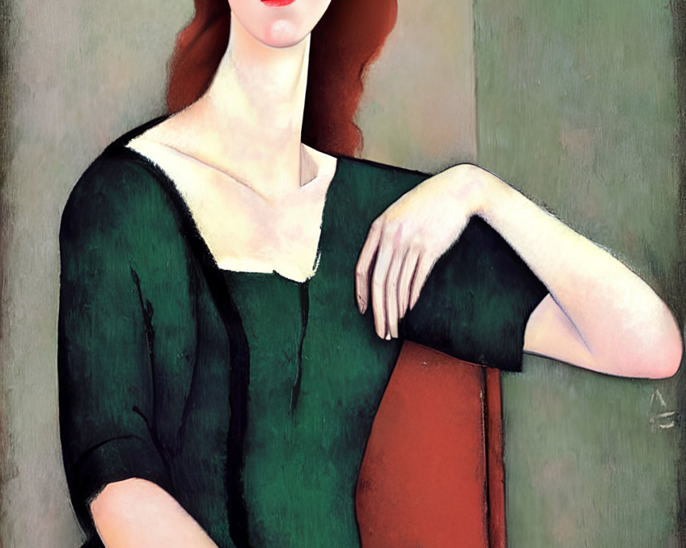 Portrait of Seated Woman with Red Hair in Green Dress