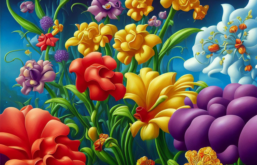 Colorful Stylized Flower Illustration on Blue Background