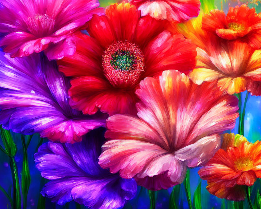 Colorful bouquet of red, pink, purple, and orange flowers on blurred background