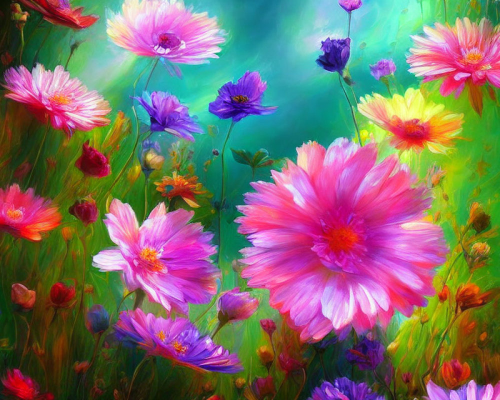 Vibrant Pink and Purple Flowers on Soft Glowing Background