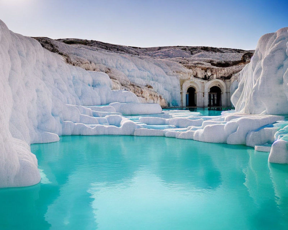 Turquoise Terraced Pools in Pamukkale, Turkey