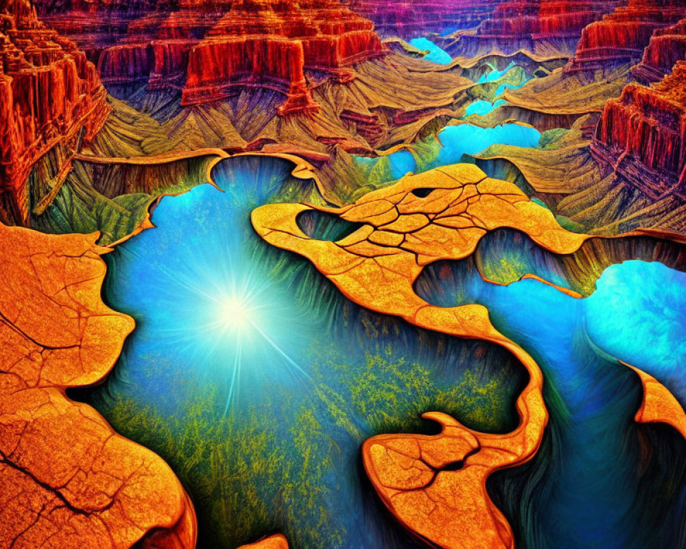 Colorful digital artwork: Canyon & River with Contrasting Textures & Colors