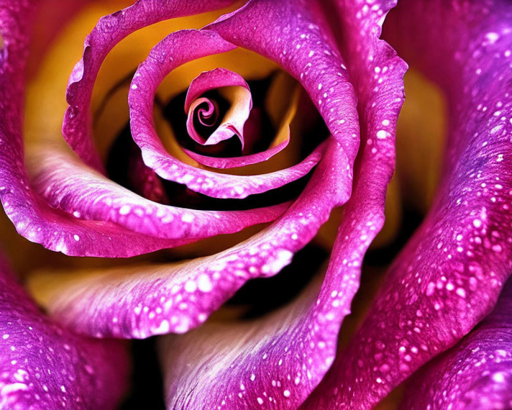 Vibrant purple rose with water droplets showcasing delicate texture