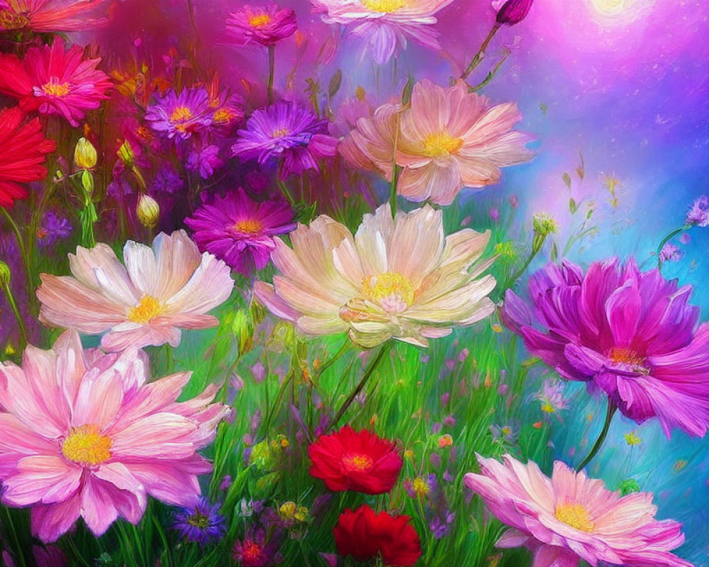 Colorful Flowers in Full Bloom Against Dreamy Background