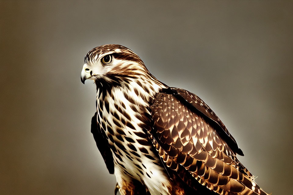 Brown and White Feathered Hawk with Sharp Beak in Profile Shot