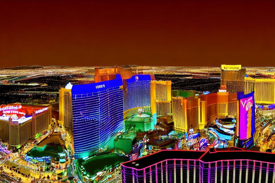 Colorful Night View of Las Vegas Strip with High-Rise Hotels