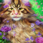 Majestic cat illustration with green floral backdrop