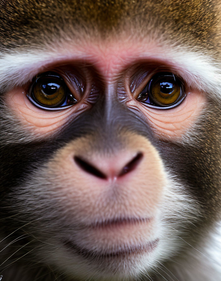 Detailed Close-Up of Monkey's Expressive Brown Eyes and Furry Facial Features