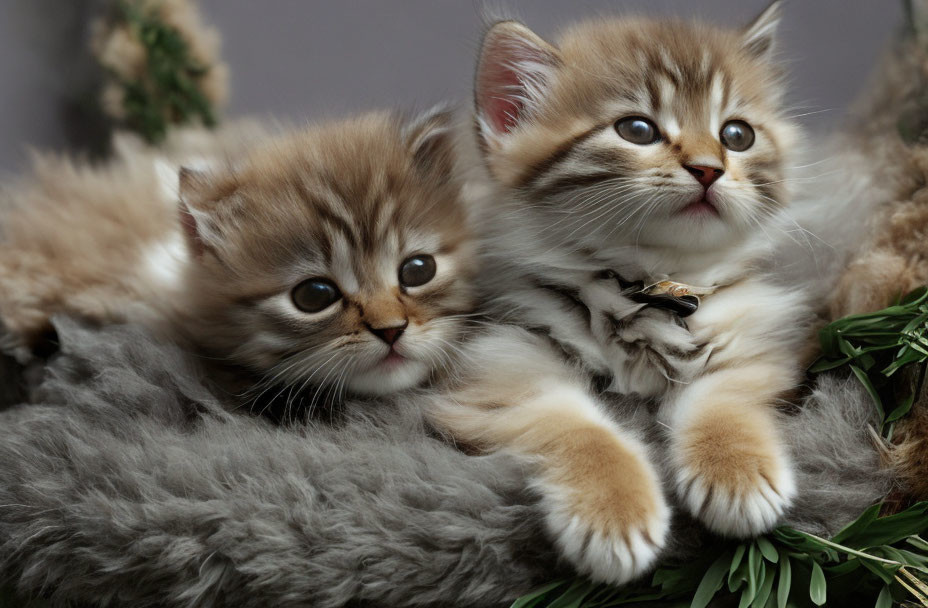 Adorable Kittens Snuggling on Fur Blanket