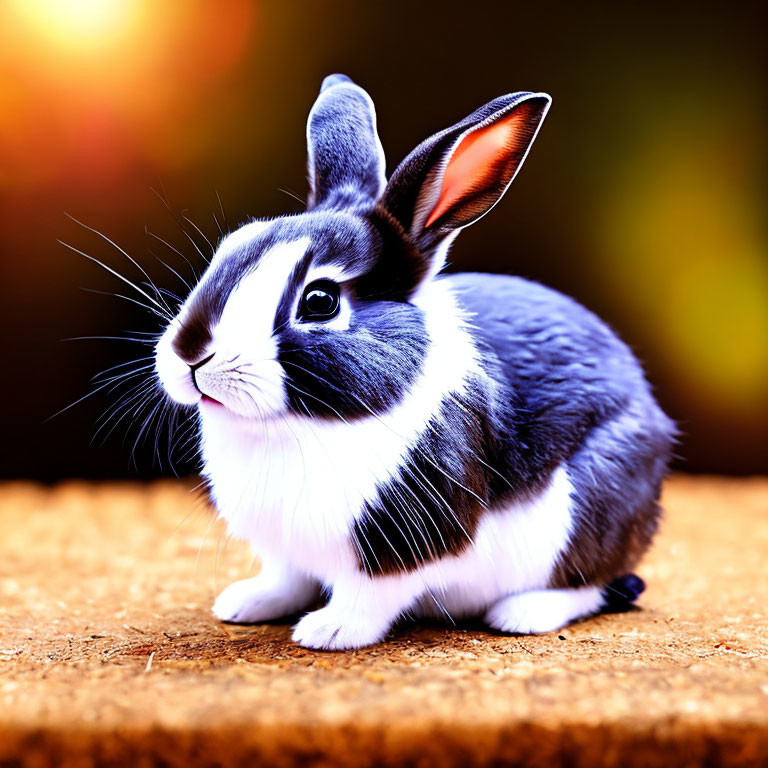 Black and White Rabbit Sitting on Textured Surface