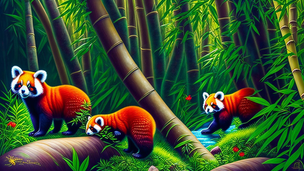 red pandas in a bamboo forest