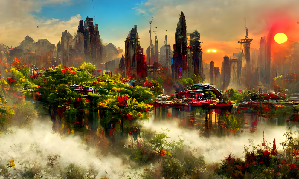 colorful future alien city