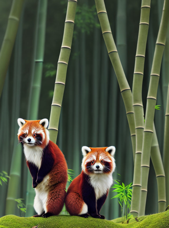 red pandas in bamboo forest