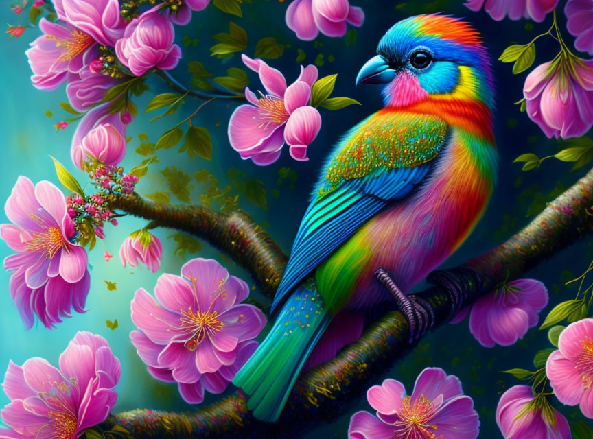 beautiful bird on flowering tree