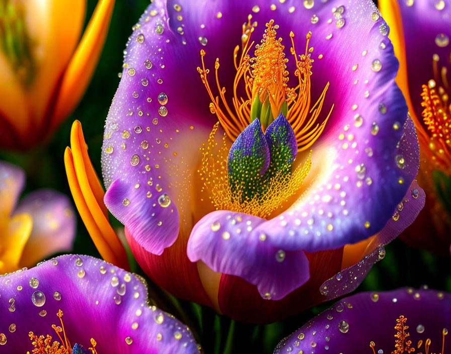 beautiful Freesia flower with dew drops in natural