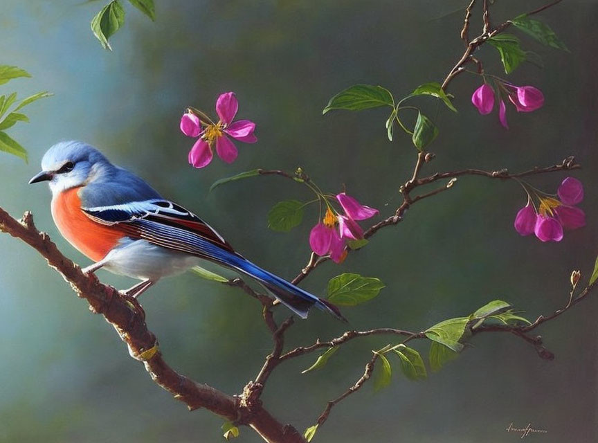 Bird on flowering tree
