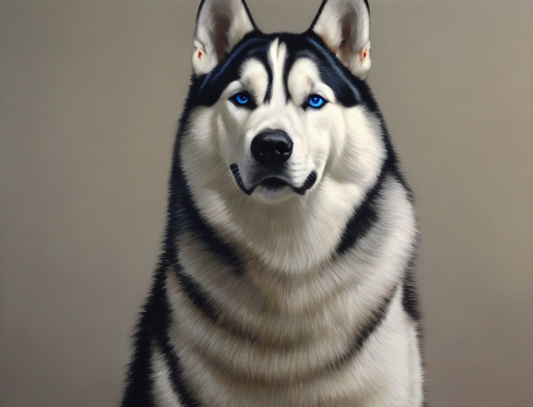 Realistic Siberian Husky Portrait with Blue Eyes and Unique Fur