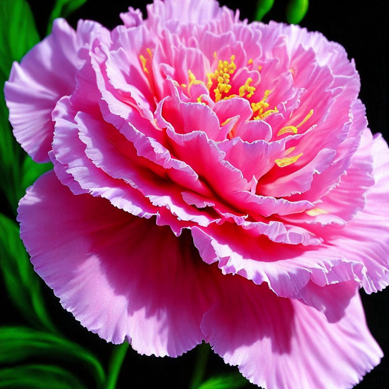 Vibrant Pink Peony with Ruffled Petals on Dark Background