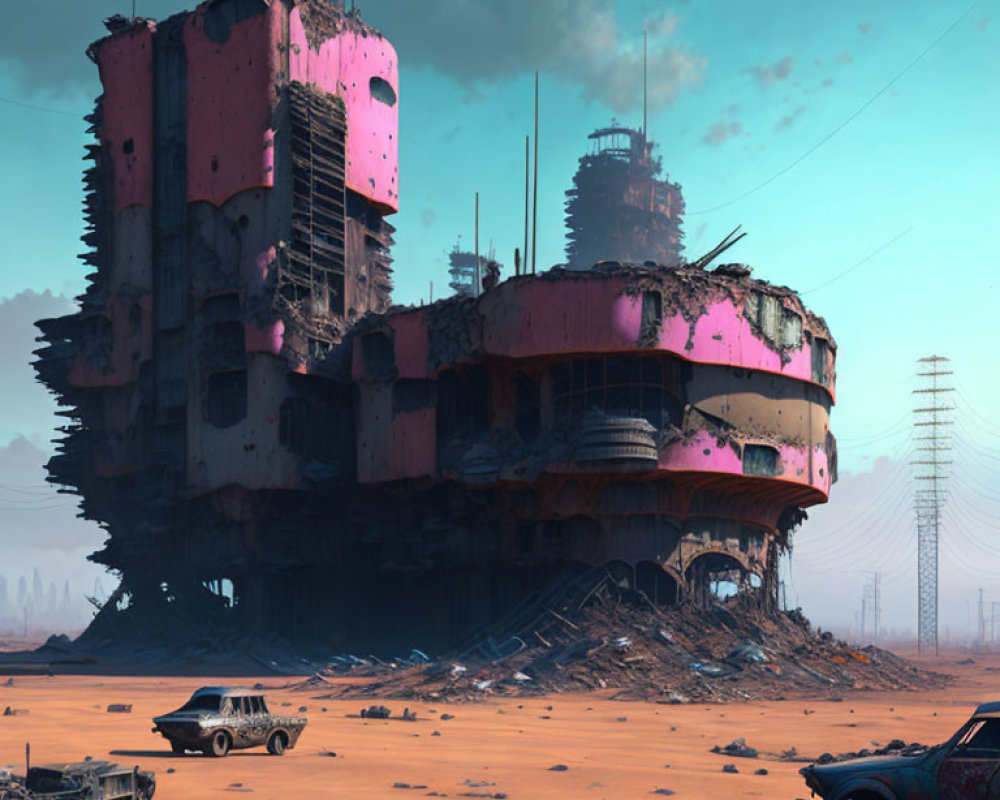 Abandoned futuristic buildings in desert wasteland