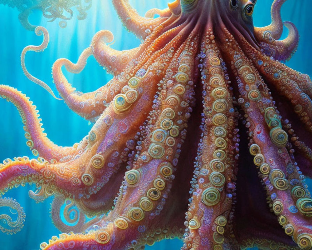 Colorful Octopus Illustration with Detailed Tentacles in Sunlit Underwater Scene