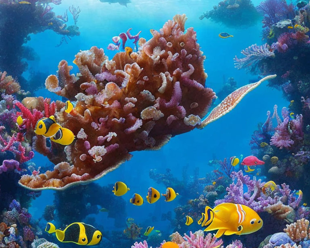 Colorful Coral and Sea Life in Vibrant Underwater Scene