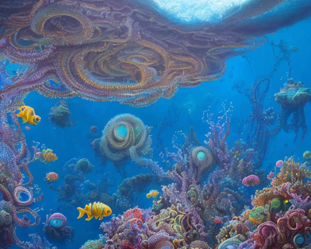 Colorful Coral Reefs and Marine Life in Sunlit Underwater Scene