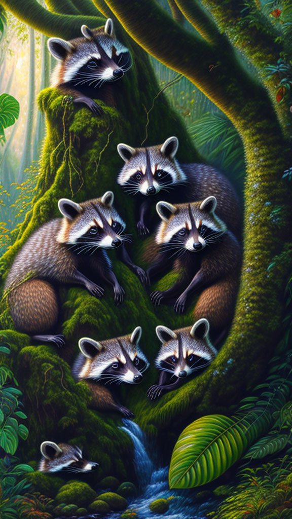 Raccoons in a forest