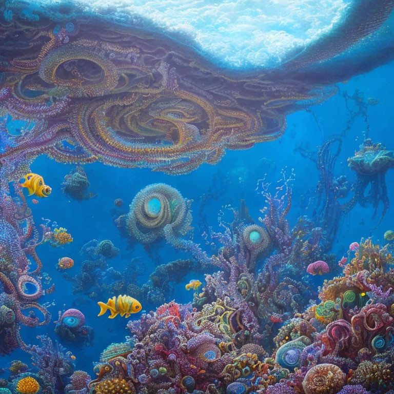 Colorful Coral Reefs and Marine Life in Sunlit Underwater Scene