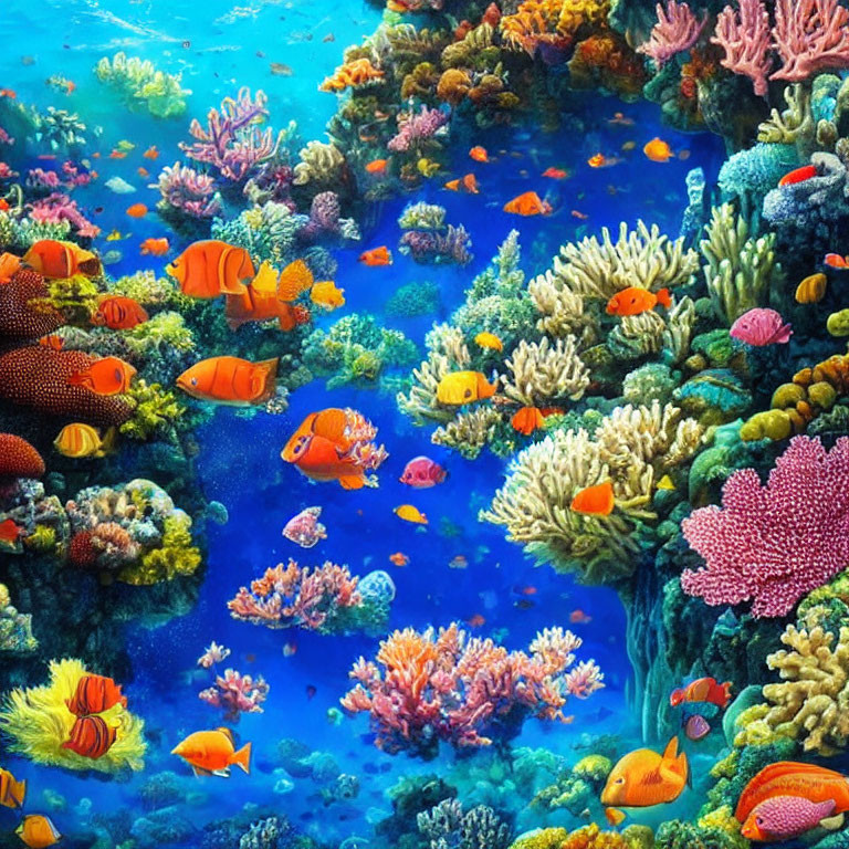 Colorful Coral and Clownfish in Vibrant Underwater Scene