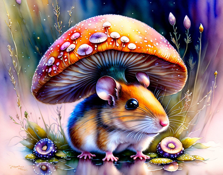 Cute Mouse under a Mushroom