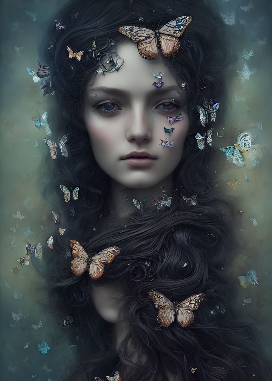 Beautiful girl face with butterflys