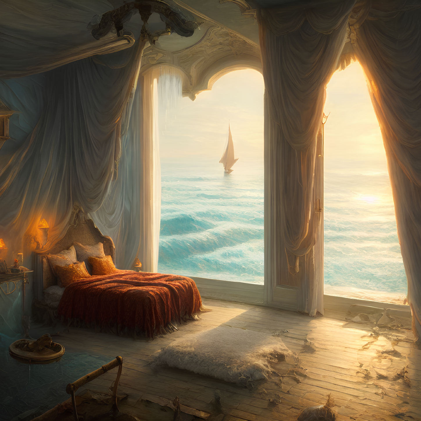 bedroom melting into the ocean
