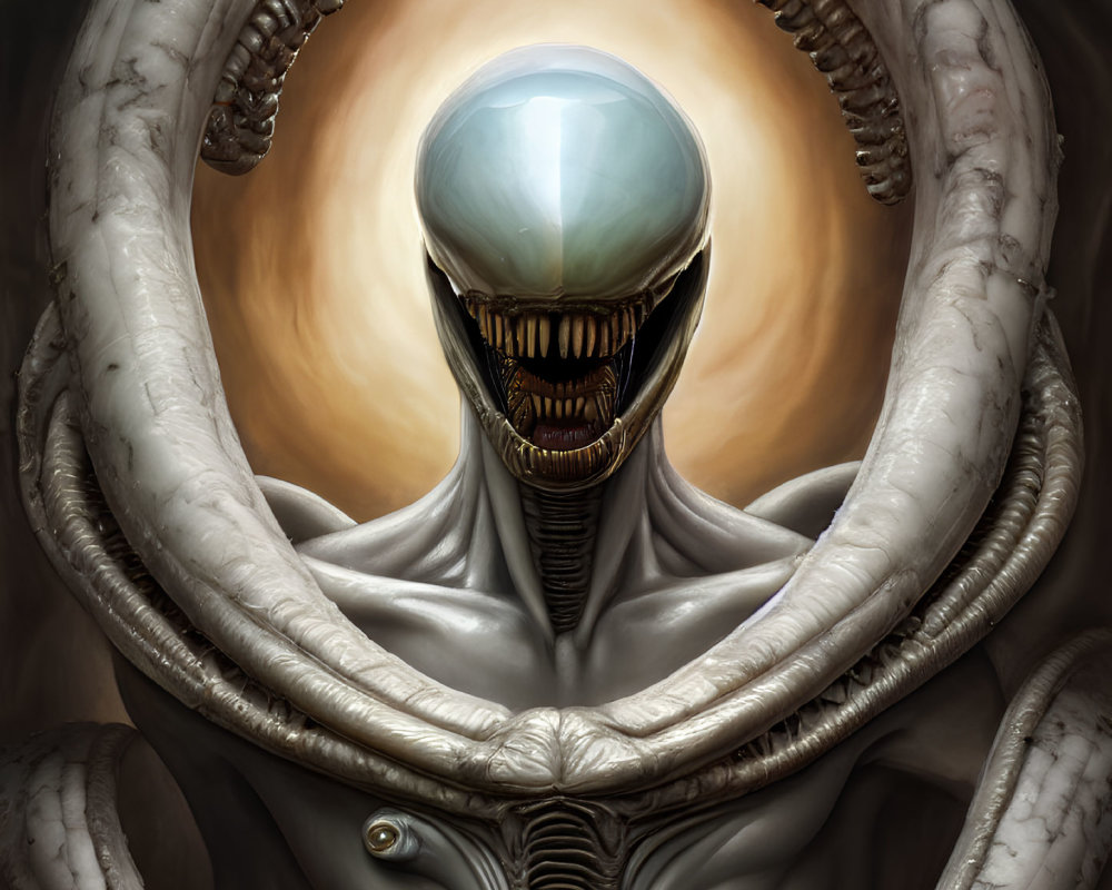 Illustration of Glossy Extraterrestrial with Elongated Head and Tentacle-like Appendages