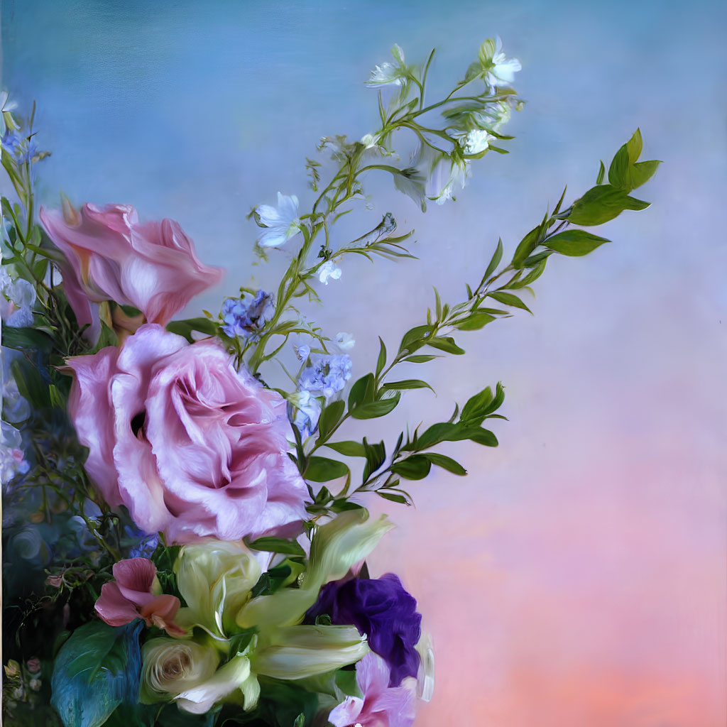 Colorful Flower Bouquet with Pink, White, and Purple Petals on Pastel Background