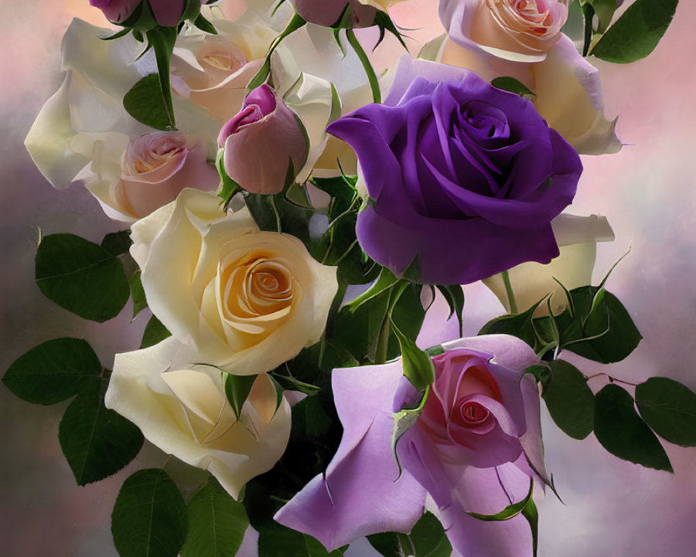 Colorful Rose Bouquet on Soft Pastel Background