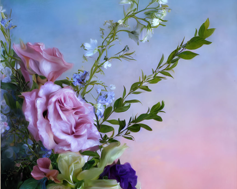 Colorful Flower Bouquet with Pink, White, and Purple Petals on Pastel Background
