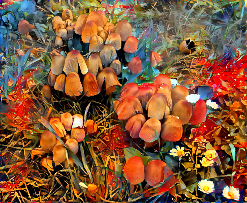 Little mushrooms on a meadow