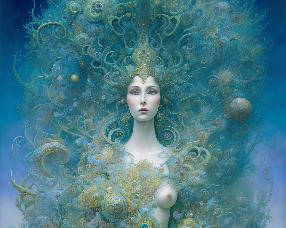 Intricate Blue-themed Surreal Woman Portrait