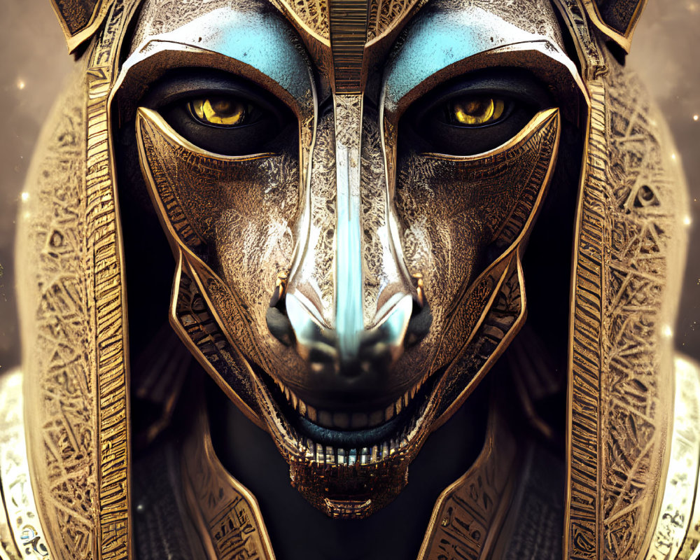 Detailed Egyptian-inspired mythical creature with feline humanoid face and golden headpiece