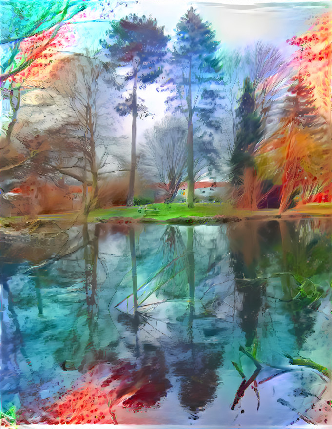 Lake in which trees are reflected