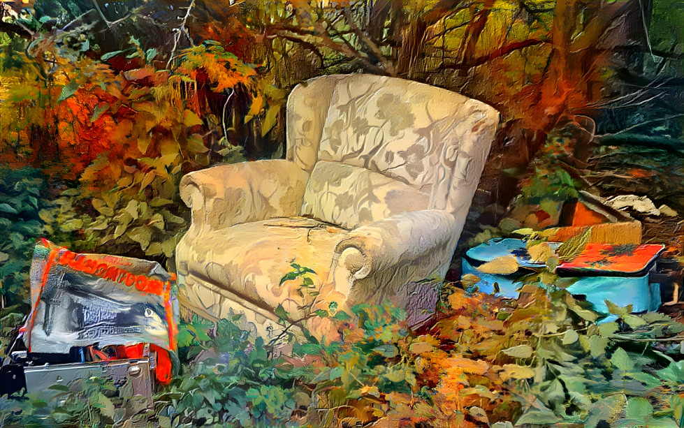 Discarded armchair in the forest
