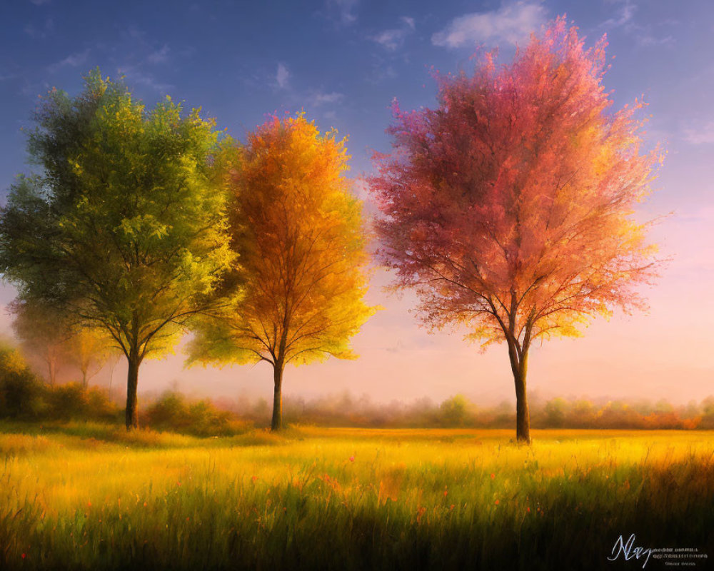 Tranquil Landscape with Vibrant Trees and Soft Sky