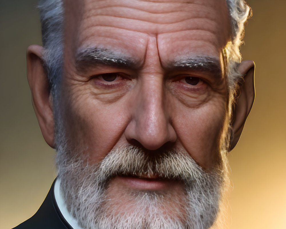 Elderly Man in Dark Suit with White Beard and Blue Eyes