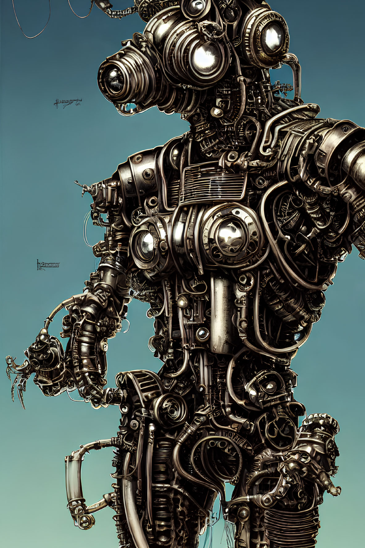 Detailed Mechanical Robot with Multiple Lenses and Metallic Parts