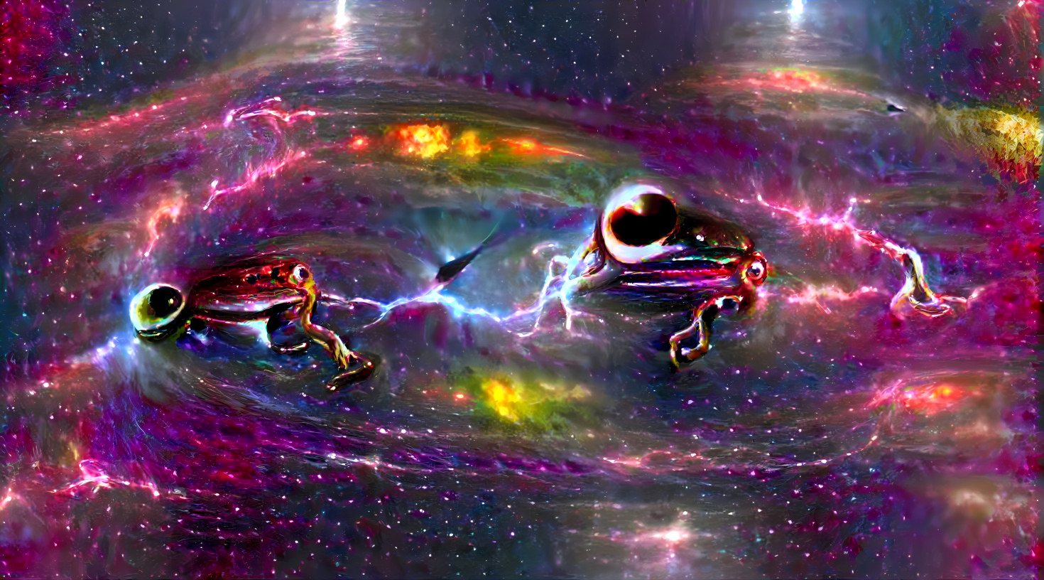 frogs play hippies in electric space