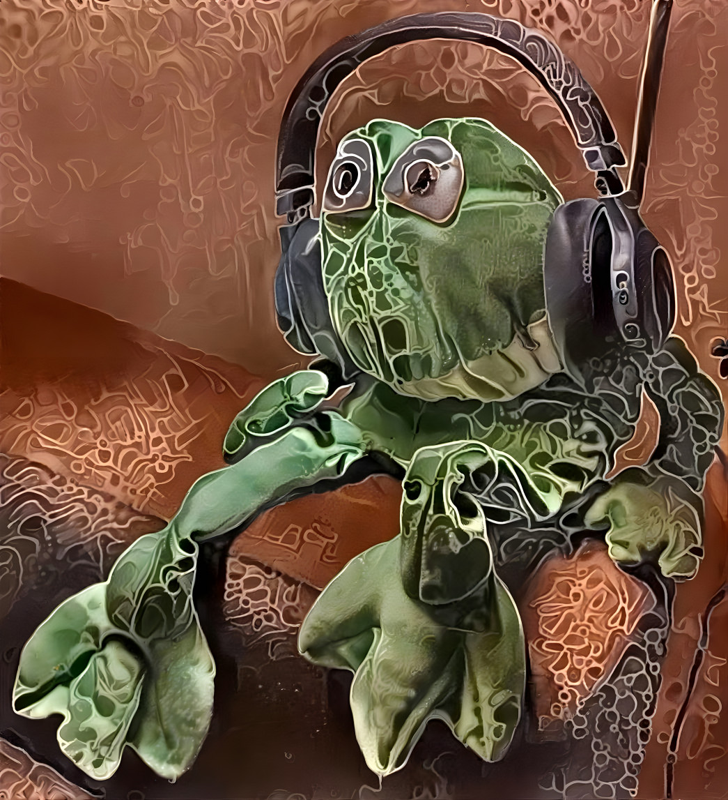 the frog vibrates to the beat of the music