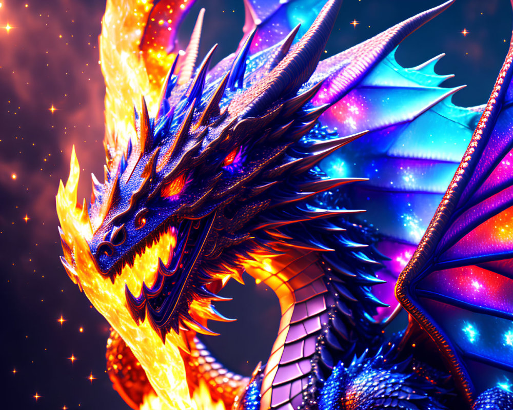 Colorful Dragon with Glowing Eyes in Cosmic Setting