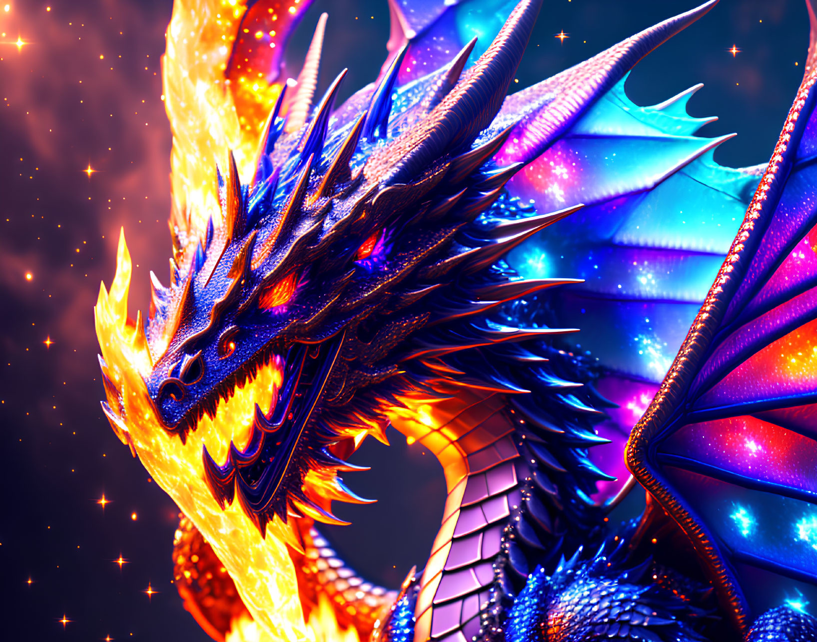 Colorful Dragon with Glowing Eyes in Cosmic Setting